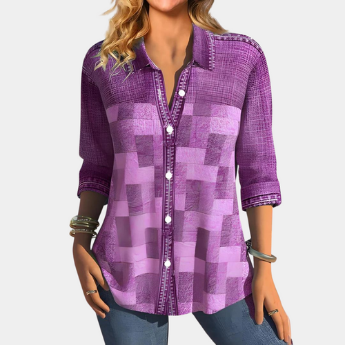 Heidi-Mode | Lässige Button-Up Patchwork Bluse für Damen