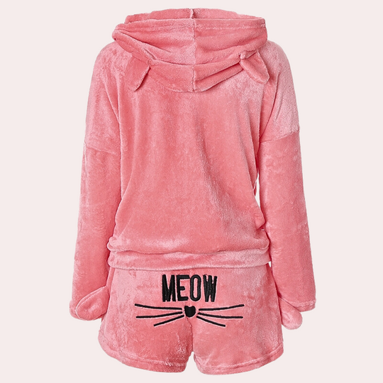 Ultrabequemes Fleece-Lounge-Pyjama-Set mit Katze