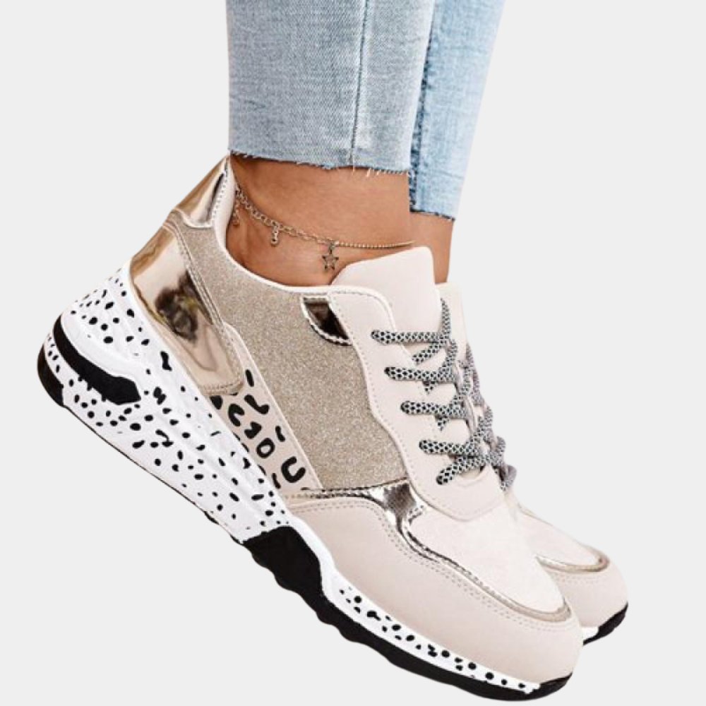 Heidi-Mode | Fashion Sneakers Wildleder & Glitzerdetails Chunky Gesprenkelte Sohle Freizeitkleidung