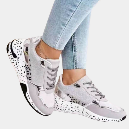 Heidi-Mode | Fashion Sneakers Wildleder & Glitzerdetails Chunky Gesprenkelte Sohle Freizeitkleidung
