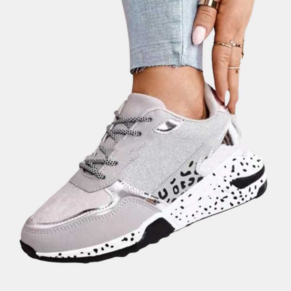 Heidi-Mode | Fashion Sneakers Wildleder & Glitzerdetails Chunky Gesprenkelte Sohle Freizeitkleidung