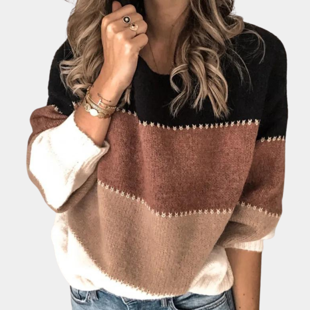 Gemütlicher, lockerer Sweater mit Farbblöcken für Damen