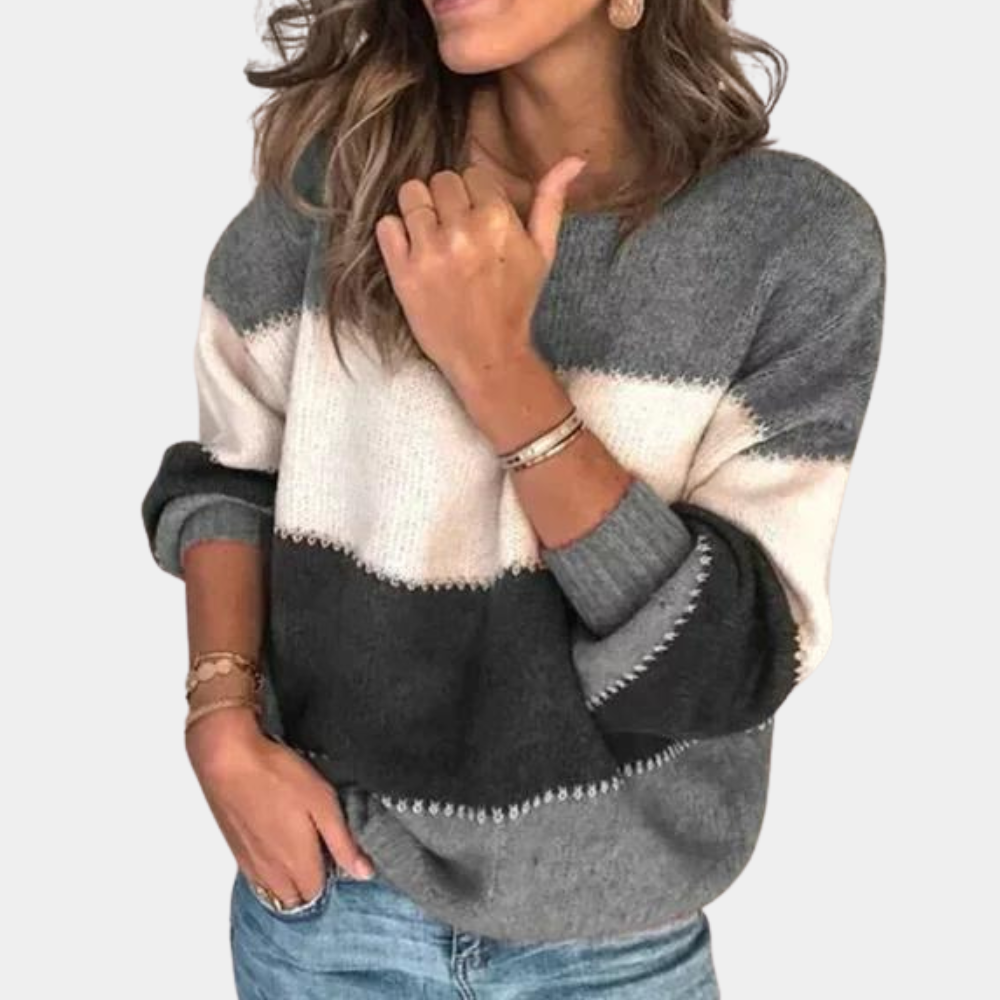 Gemütlicher, lockerer Sweater mit Farbblöcken für Damen