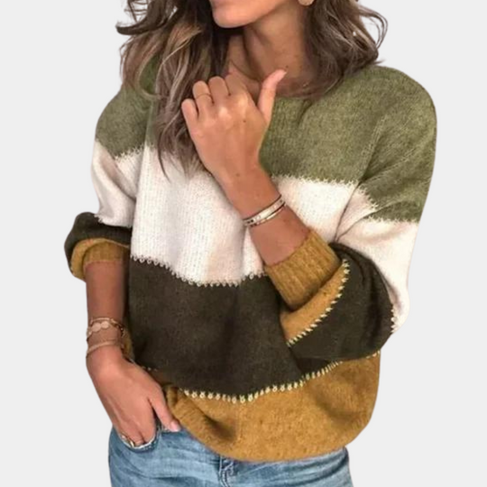 Gemütlicher, lockerer Sweater mit Farbblöcken für Damen