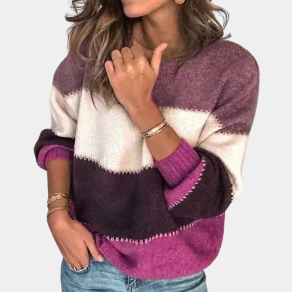 Gemütlicher, lockerer Sweater mit Farbblöcken für Damen