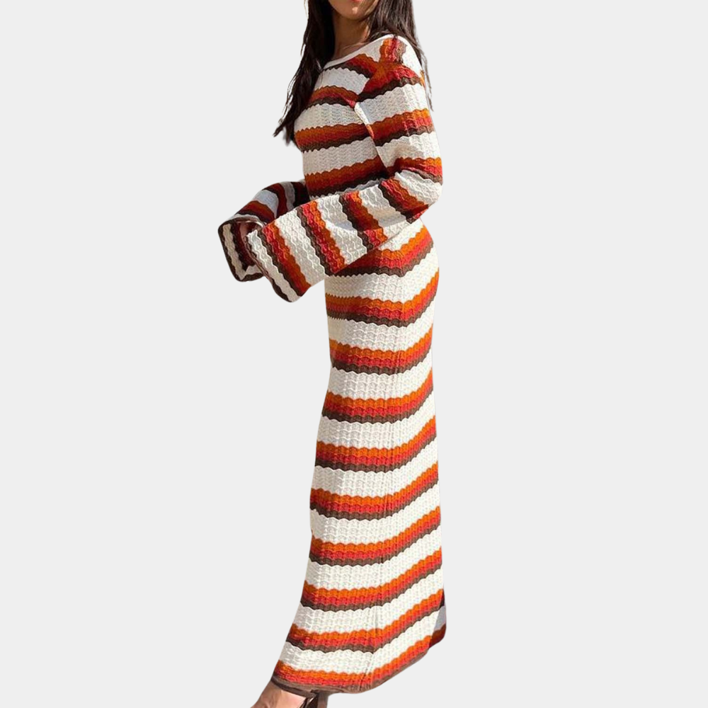 Heidi-Mode | Stilvolles, Gestreiftes Strickkleid Für Frauen