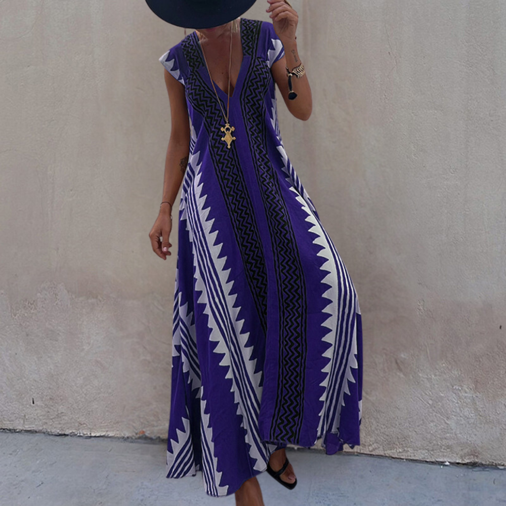 Heidi-Mode | Stilvolle Bohemian Maxikleid mit Einem Geometrischen Muster