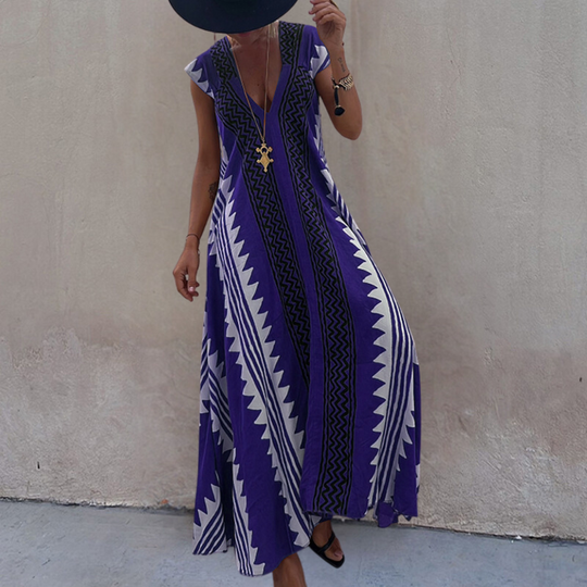 Heidi-Mode | Stilvolle Bohemian Maxikleid mit Einem Geometrischen Muster