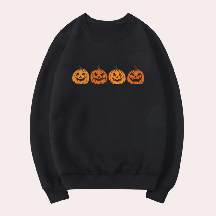 Heidi-Mode | Halloween-Pullover mit Rundhalsausschnitt und Kürbismotiv für Damen