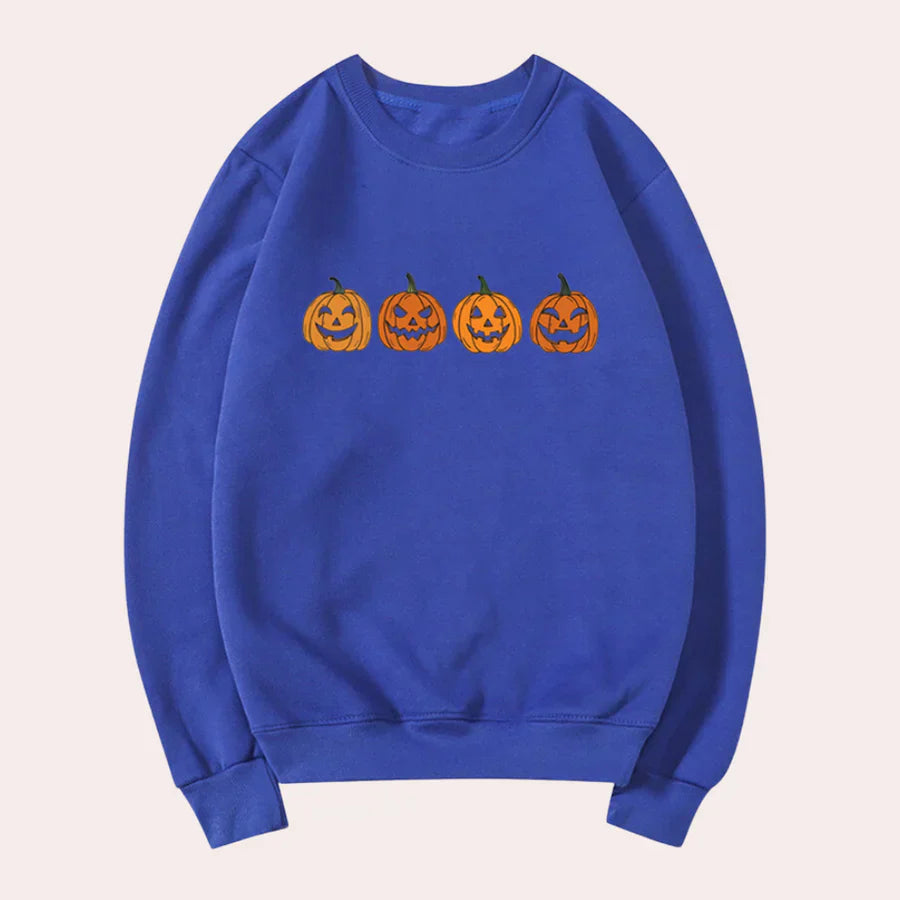 Heidi-Mode | Halloween-Pullover mit Rundhalsausschnitt und Kürbismotiv für Damen