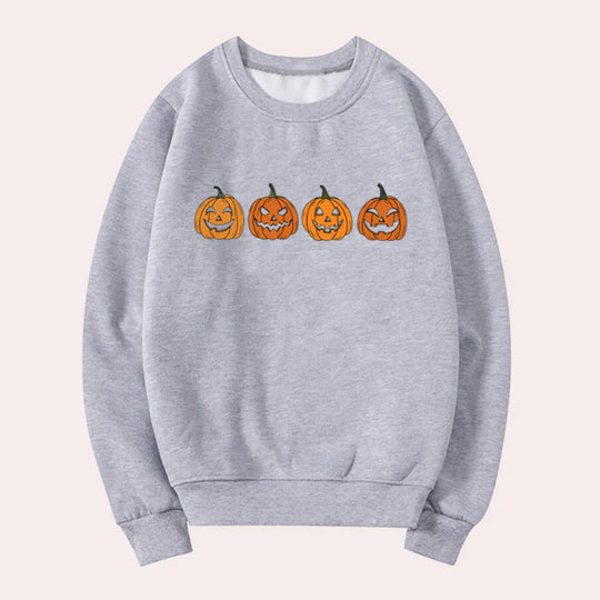 Heidi-Mode | Halloween-Pullover mit Rundhalsausschnitt und Kürbismotiv für Damen