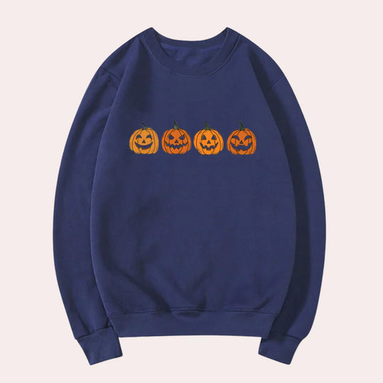 Heidi-Mode | Halloween-Pullover mit Rundhalsausschnitt und Kürbismotiv für Damen