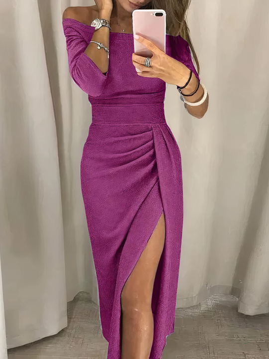 Schulter Festkleid mit Beinschlitz für Damen