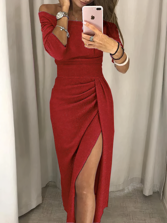 Schulter Festkleid mit Beinschlitz für Damen