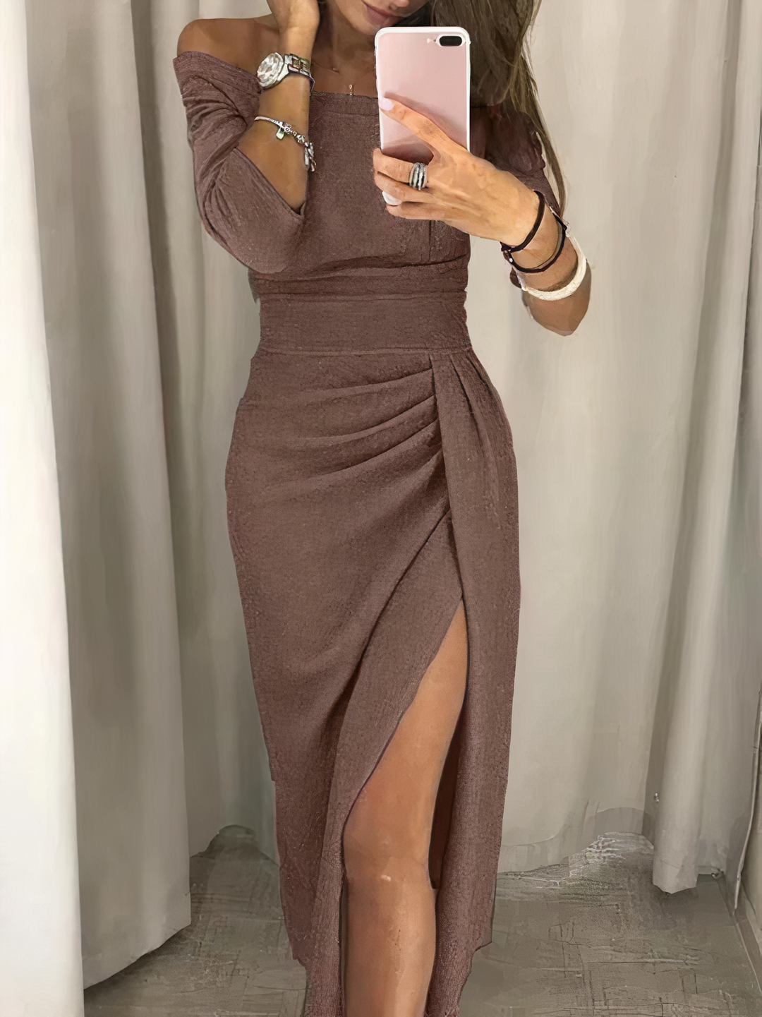 Schulter Festkleid mit Beinschlitz für Damen