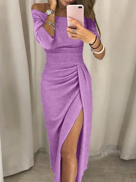 Schulter Festkleid mit Beinschlitz für Damen