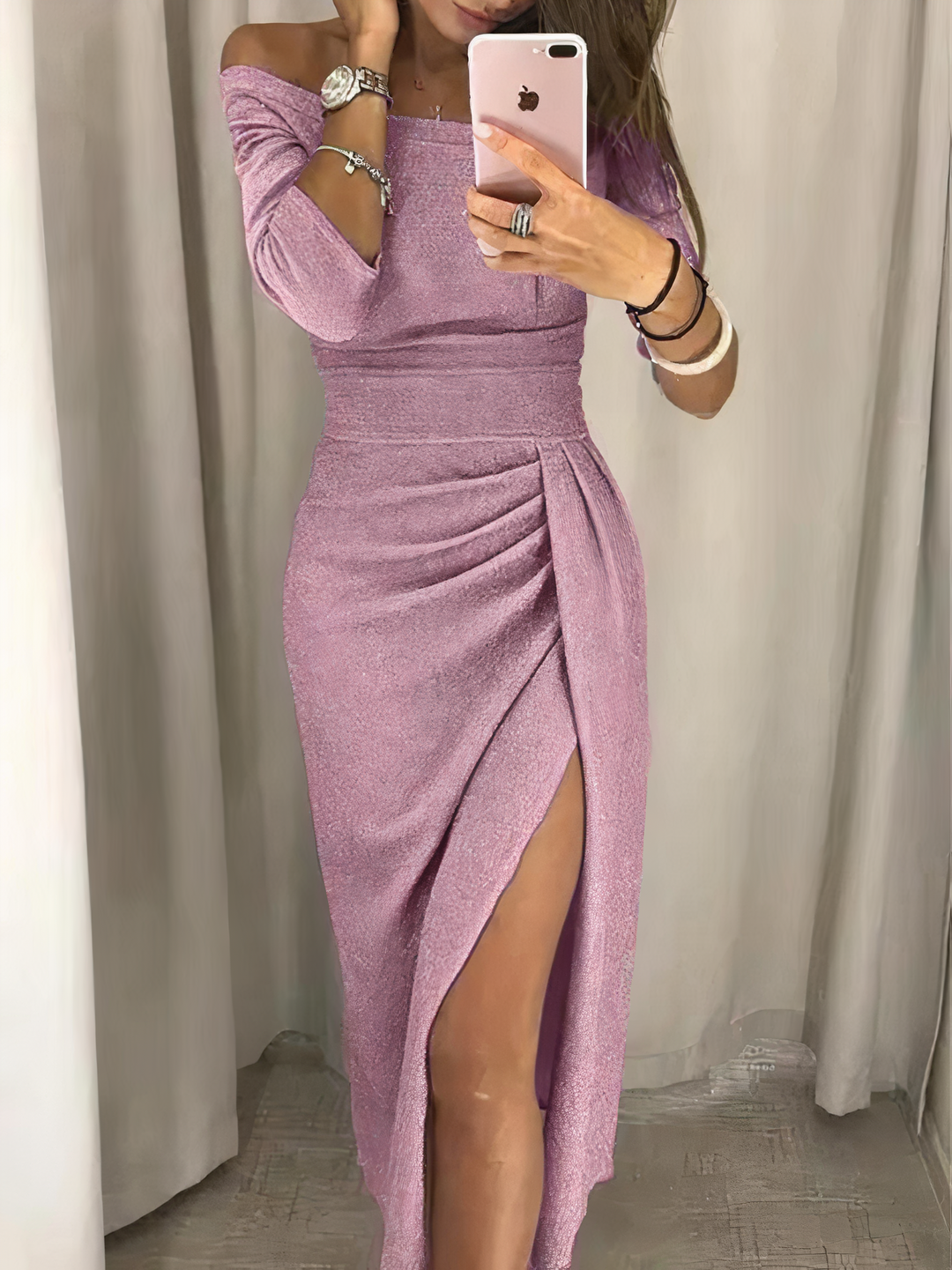 Schulter Festkleid mit Beinschlitz für Damen