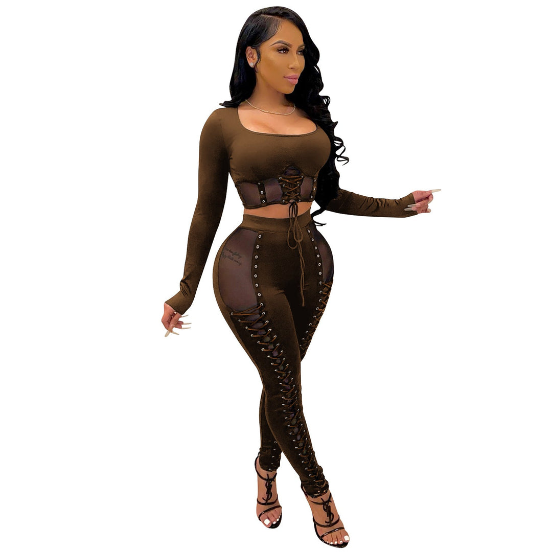 Heidi-Mode | Mesh Lace up Crop Top & Legging Satzs