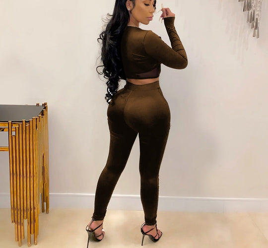Heidi-Mode | Mesh Lace up Crop Top & Legging Satzs