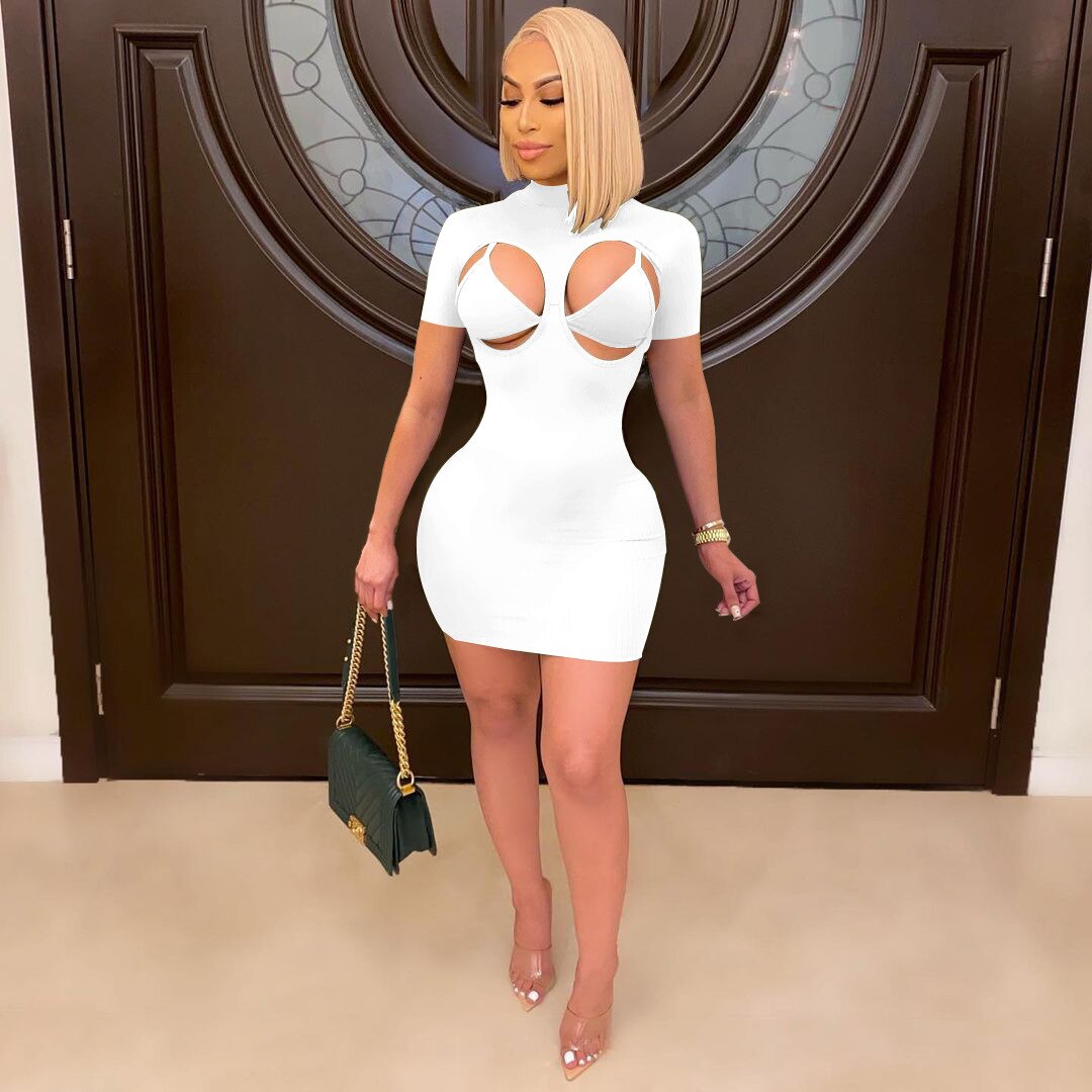 Heidi-Mode | Hollow Breast Elastische Mini Kleider mit Bh