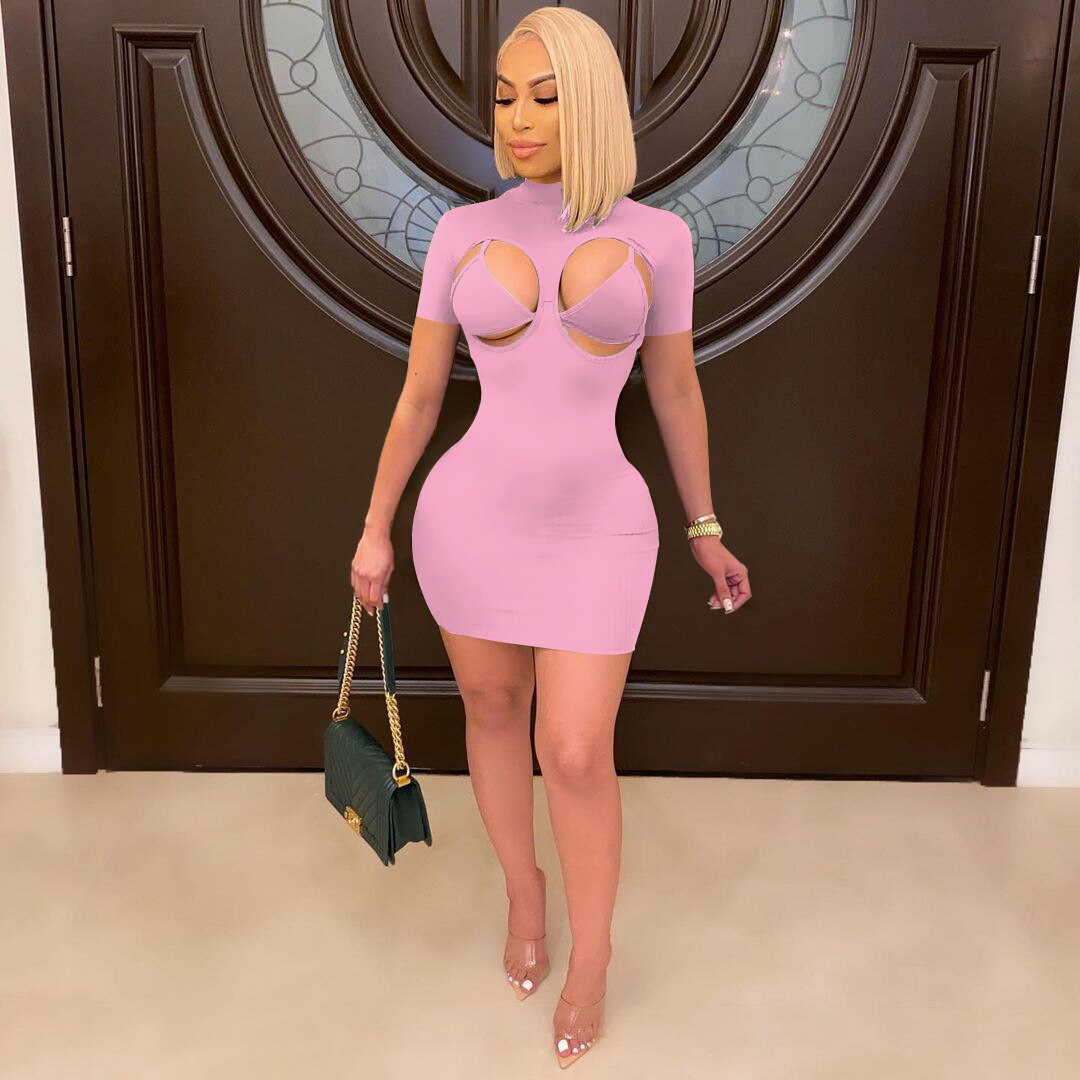 Heidi-Mode | Hollow Breast Elastische Mini Kleider mit Bh