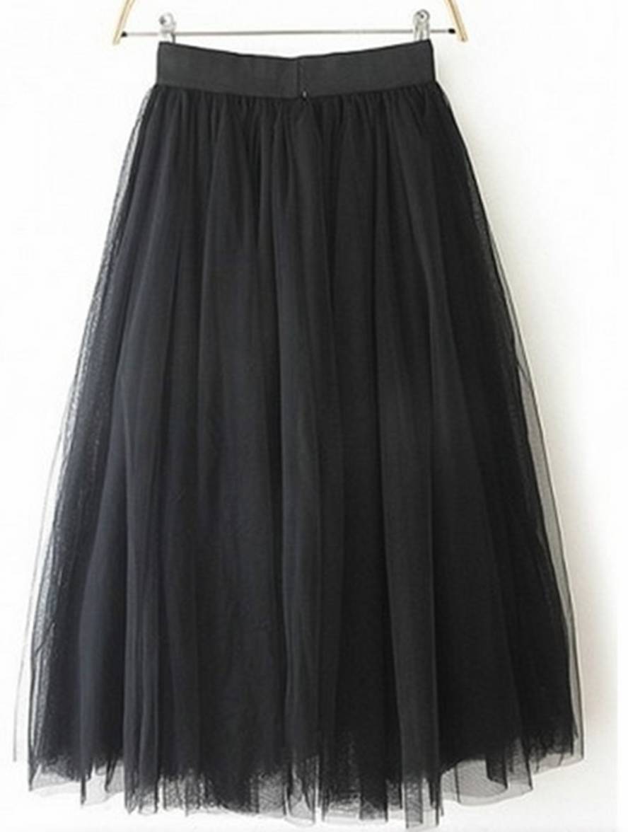 Heidi-Mode | Midi-Lange Puff-Rock Tutu Tüll Einfarbig Polyester Damen Elegant Schwarz