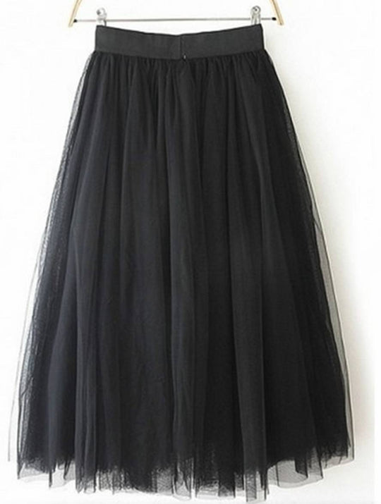 Heidi-Mode | Midi-Lange Puff-Rock Tutu Tüll Einfarbig Polyester Damen Elegant Schwarz