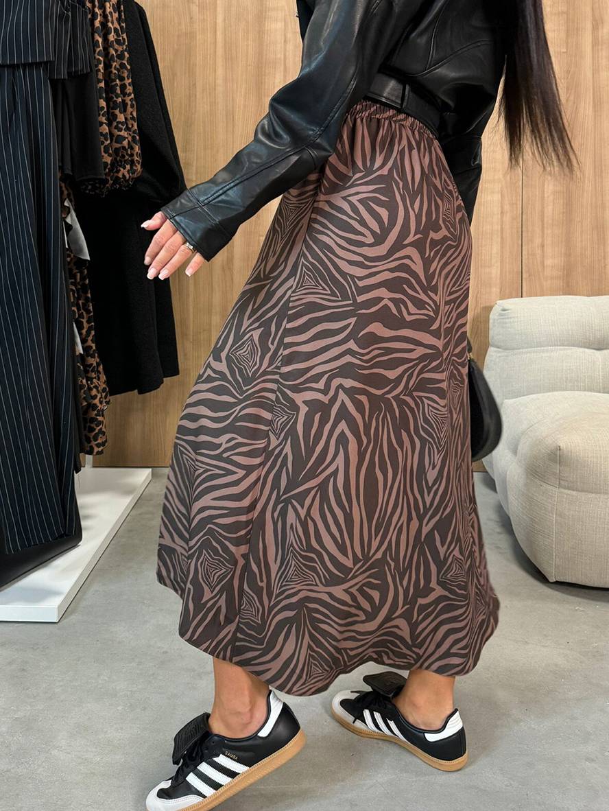 Heidi-Mode | Lange Gestreifte Leopardensatinrock mit Schlitz An Der Seite für Damen Elegant Lässige Mode