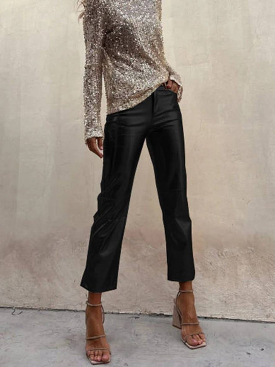 Heidi-Mode | Gerade Hose Reißverschluss Taschen Mittlere Taille Damen Elegant Casual Mode