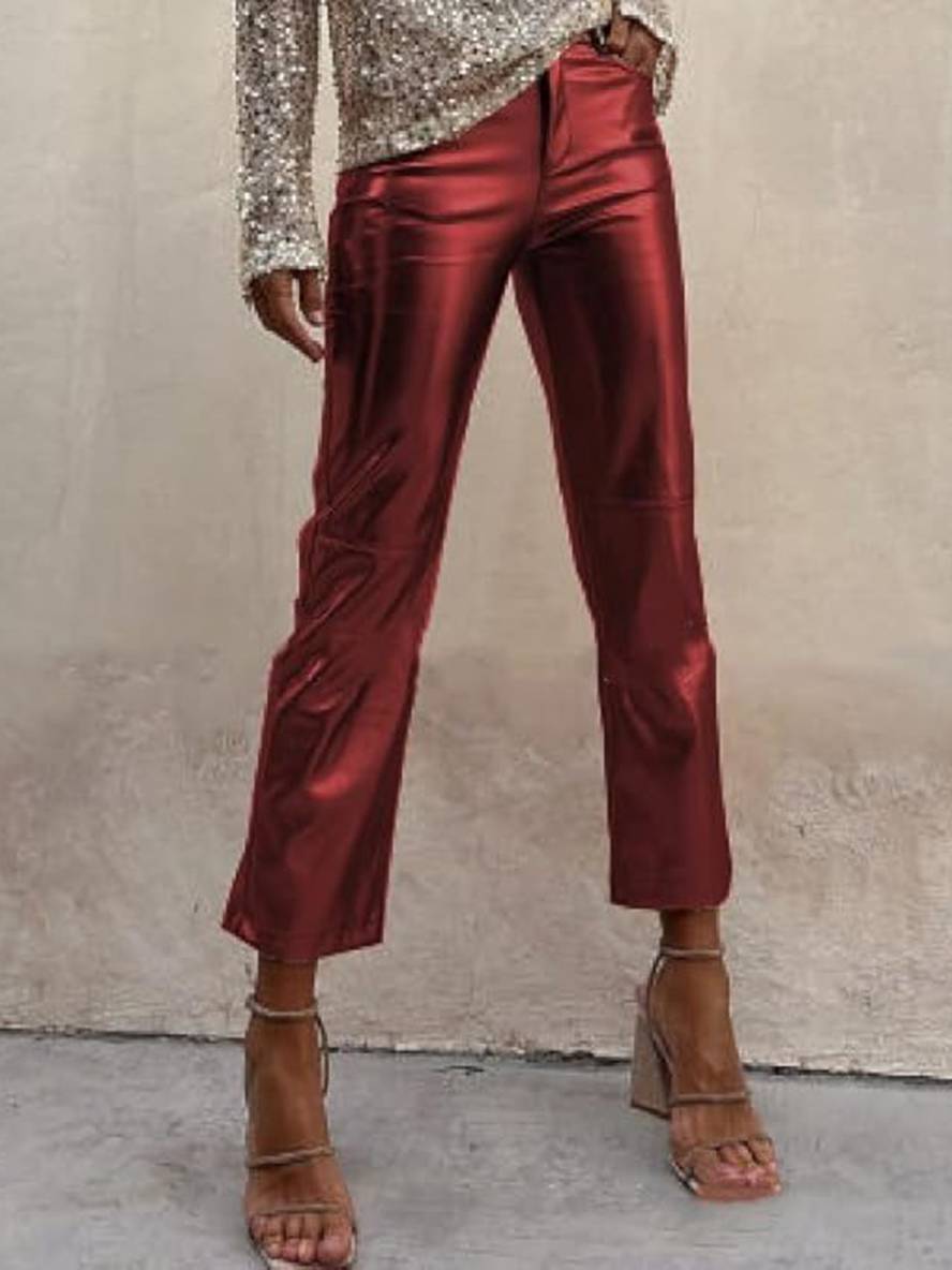 Heidi-Mode | Gerade Hose Reißverschluss Taschen Mittlere Taille Damen Elegant Casual Mode