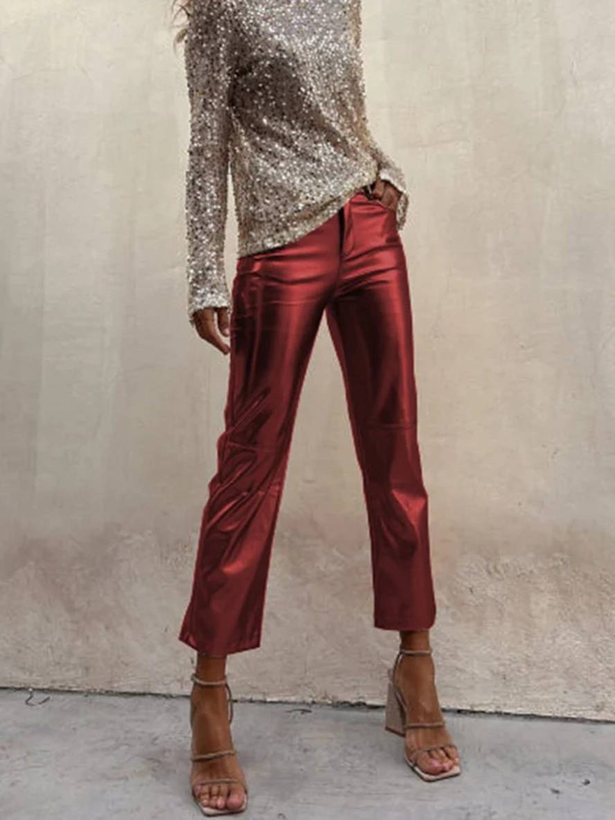Heidi-Mode | Gerade Hose Reißverschluss Taschen Mittlere Taille Damen Elegant Casual Mode