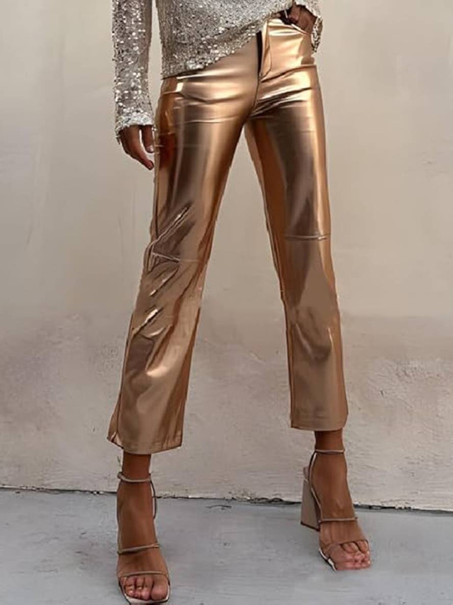 Heidi-Mode | Gerade Hose Reißverschluss Taschen Mittlere Taille Damen Elegant Casual Mode