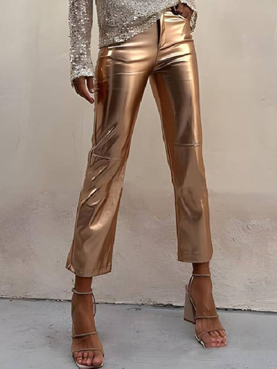 Heidi-Mode | Gerade Hose Reißverschluss Taschen Mittlere Taille Damen Elegant Casual Mode