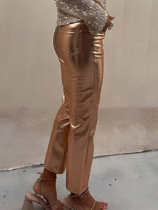 Heidi-Mode | Gerade Hose Reißverschluss Taschen Mittlere Taille Damen Elegant Casual Mode