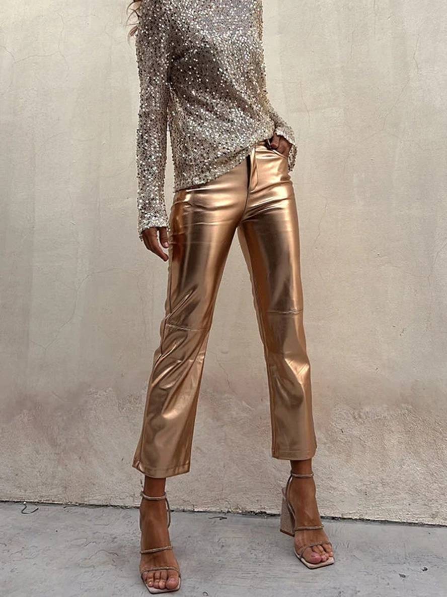 Heidi-Mode | Gerade Hose Reißverschluss Taschen Mittlere Taille Damen Elegant Casual Mode