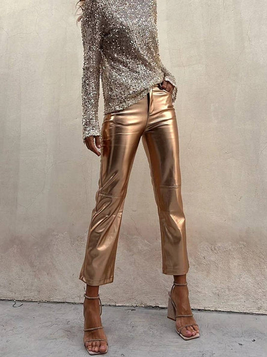 Heidi-Mode | Gerade Hose Reißverschluss Taschen Mittlere Taille Damen Elegant Casual Mode