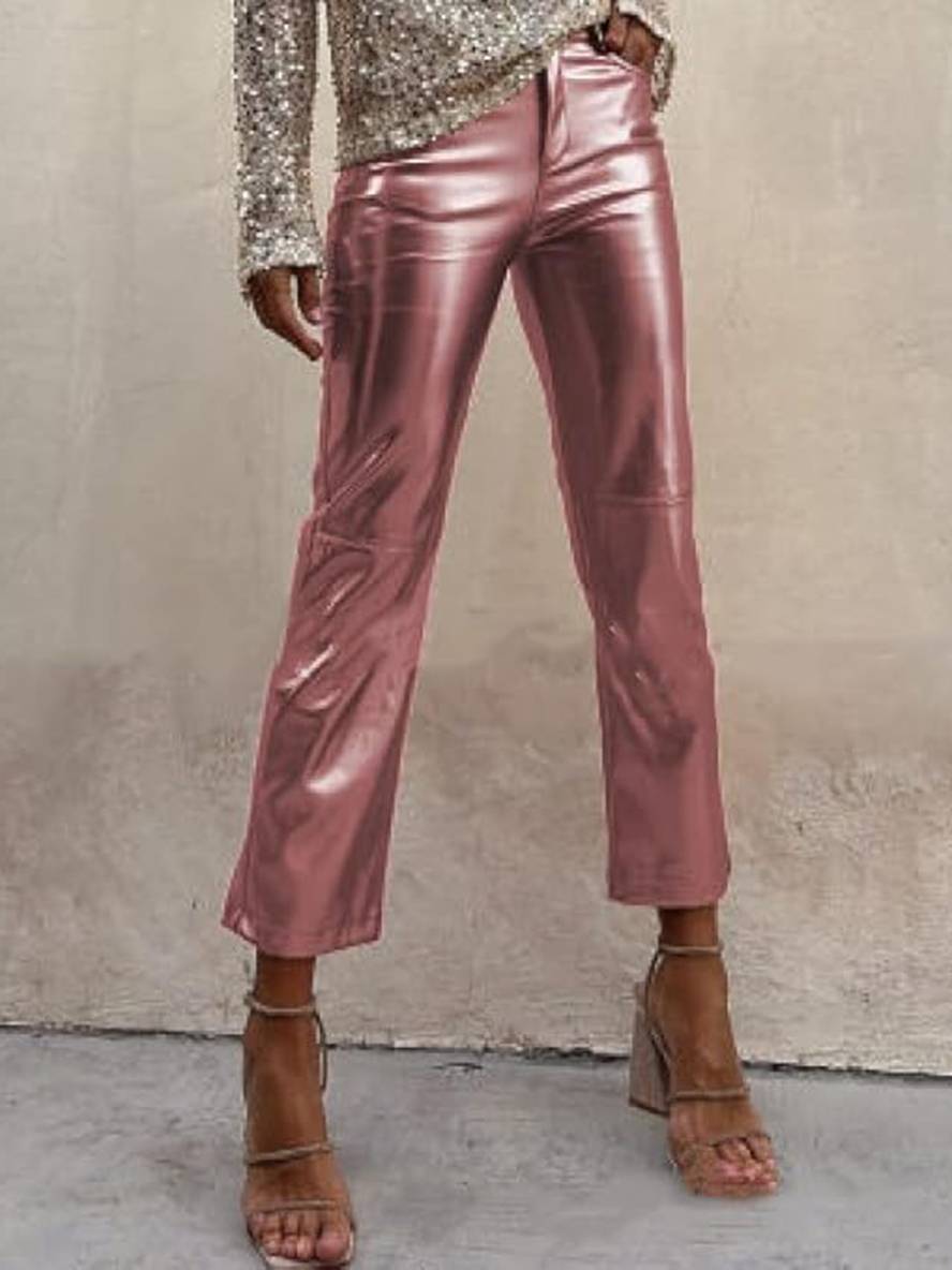 Heidi-Mode | Gerade Hose Reißverschluss Taschen Mittlere Taille Damen Elegant Casual Mode