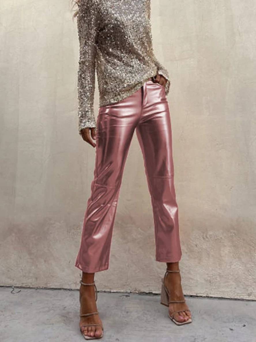 Heidi-Mode | Gerade Hose Reißverschluss Taschen Mittlere Taille Damen Elegant Casual Mode