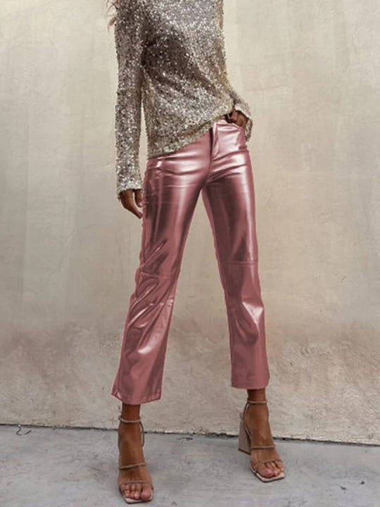 Heidi-Mode | Gerade Hose Reißverschluss Taschen Mittlere Taille Damen Elegant Casual Mode