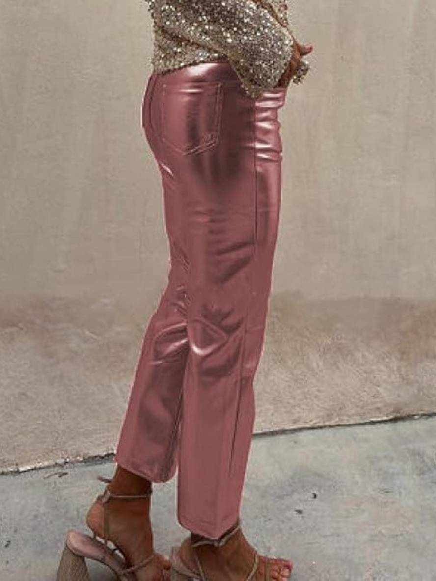 Heidi-Mode | Gerade Hose Reißverschluss Taschen Mittlere Taille Damen Elegant Casual Mode