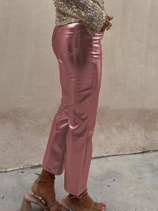 Heidi-Mode | Gerade Hose Reißverschluss Taschen Mittlere Taille Damen Elegant Casual Mode