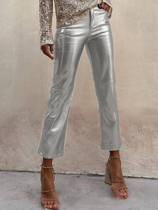 Heidi-Mode | Gerade Hose Reißverschluss Taschen Mittlere Taille Damen Elegant Casual Mode