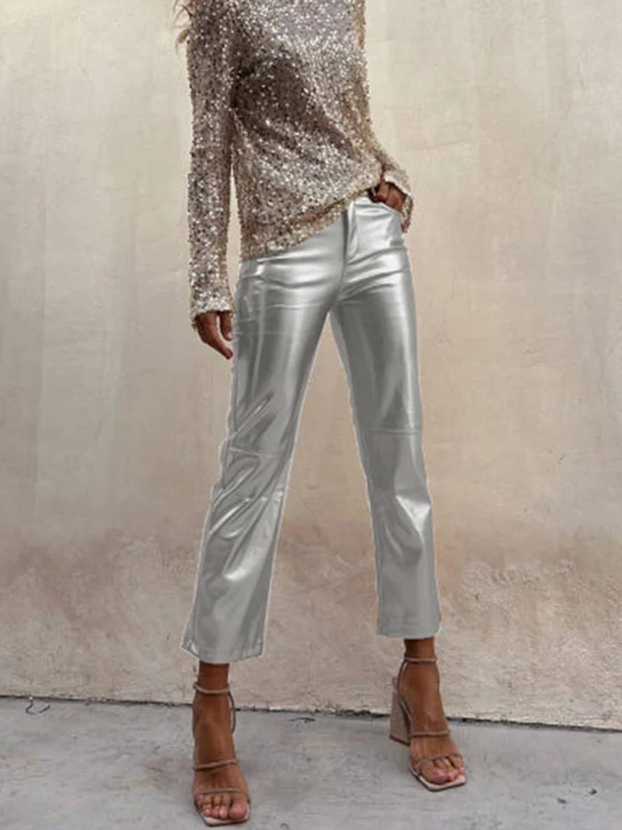 Heidi-Mode | Gerade Hose Reißverschluss Taschen Mittlere Taille Damen Elegant Casual Mode