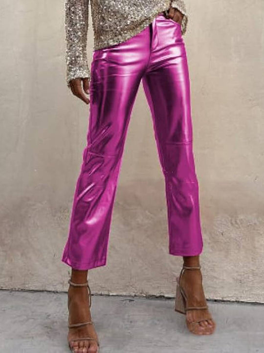 Heidi-Mode | Gerade Hose Reißverschluss Taschen Mittlere Taille Damen Elegant Casual Mode