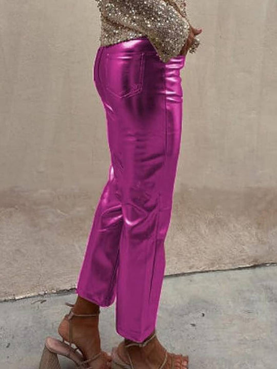 Heidi-Mode | Gerade Hose Reißverschluss Taschen Mittlere Taille Damen Elegant Casual Mode