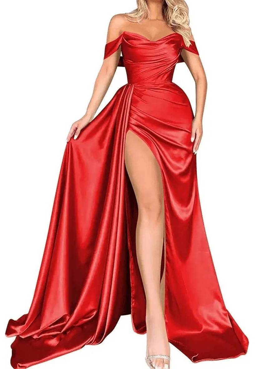 Heidi-Mode | Lange Kleid Schlitz Seitlich Rückenfrei Bootauschnitt Ohne Ärmel Damen Elegant Abendkleid