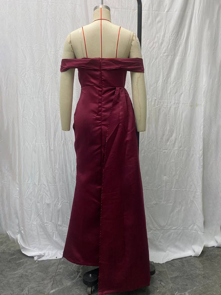 Heidi-Mode | Lange Kleid Schlitz Seitlich Rückenfrei Bootauschnitt Ohne Ärmel Damen Elegant Abendkleid