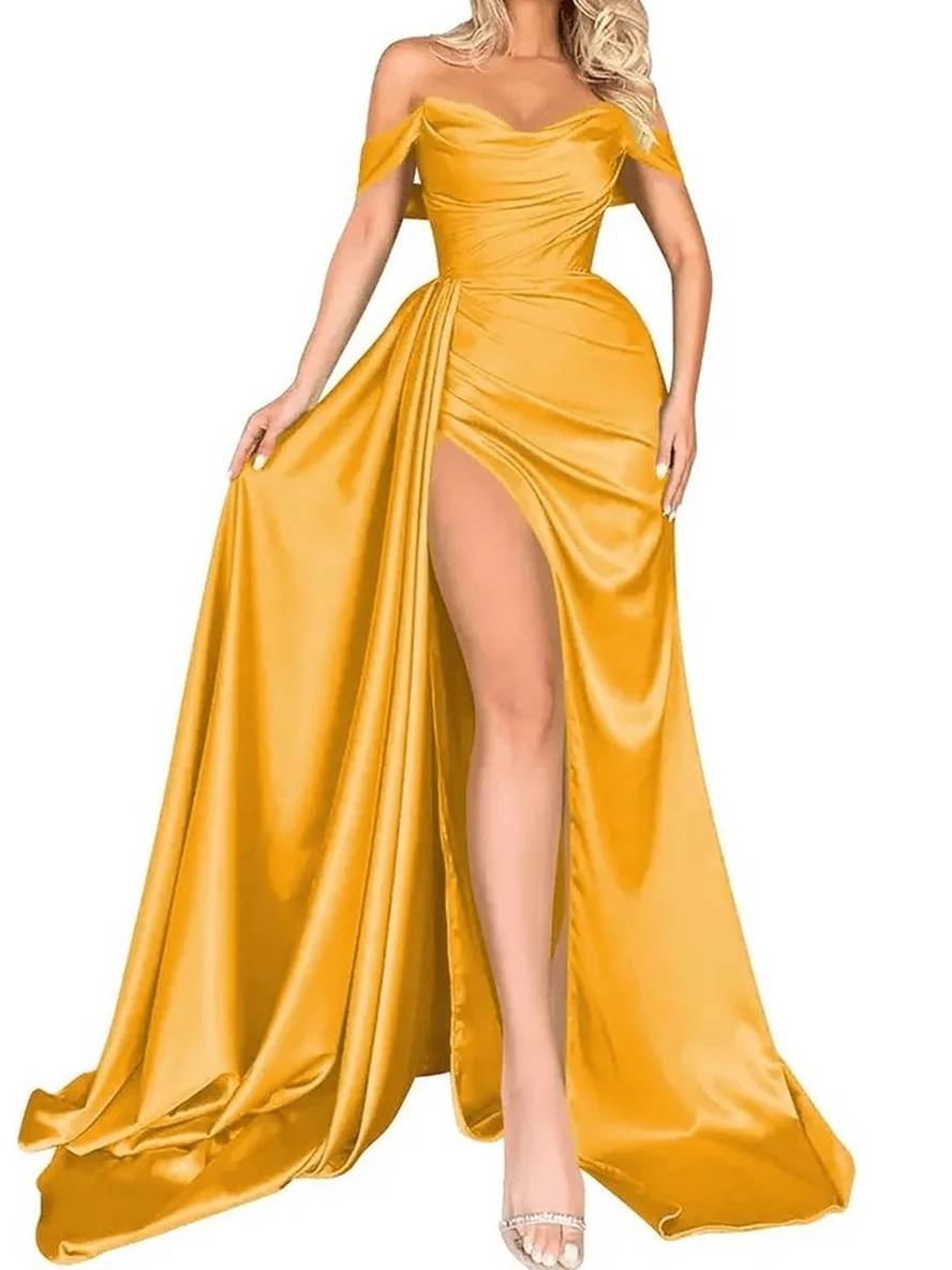 Heidi-Mode | Lange Kleid Schlitz Seitlich Rückenfrei Bootauschnitt Ohne Ärmel Damen Elegant Abendkleid