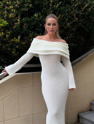 Heidi-Mode | Lange Robe mit Ausschnitten aus Baumwolle Boot-Ausschnitt Lange Ärmel Elegante Legere Strandmode