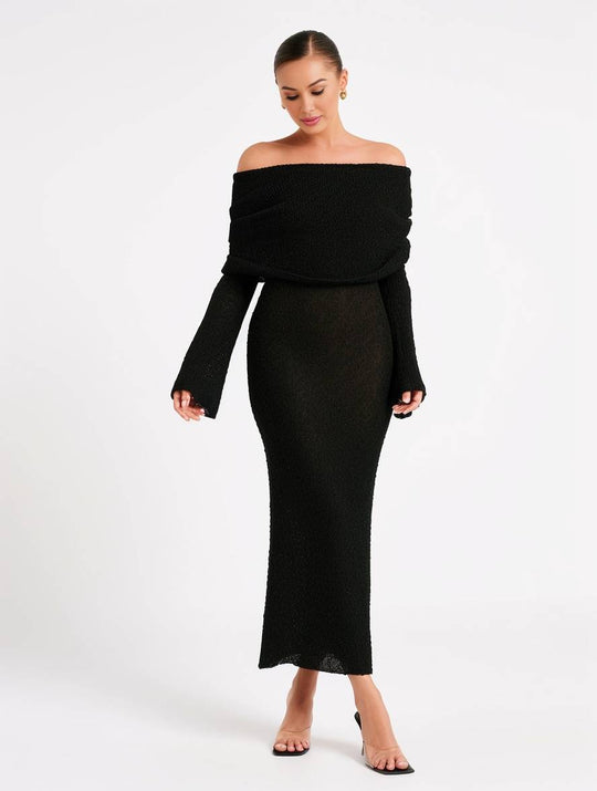Heidi-Mode | Lange Robe mit Ausschnitten aus Baumwolle Boot-Ausschnitt Lange Ärmel Elegante Legere Strandmode